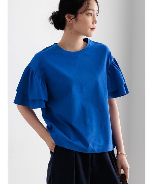 Te chichi(テチチ)の「【接触冷感/遮熱/吸水速乾】フリルスリーブビッグTシャツ(Tシャツ/カットソー・レディース・ブラック/ブルー/オフホワイト/チャコールグレー・F)」の7枚目の写真