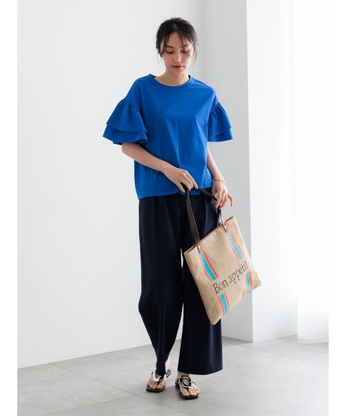 Te chichi(テチチ)の「【接触冷感/遮熱/吸水速乾】フリルスリーブビッグTシャツ(Tシャツ/カットソー・レディース・ブラック/ブルー/オフホワイト/チャコールグレー・F)」の8枚目の写真