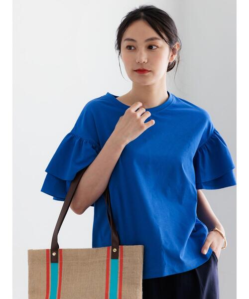 Te chichi(テチチ)の「【接触冷感/遮熱/吸水速乾】フリルスリーブビッグTシャツ(Tシャツ/カットソー・レディース・ブラック/ブルー/オフホワイト/チャコールグレー・F)」の12枚目の写真