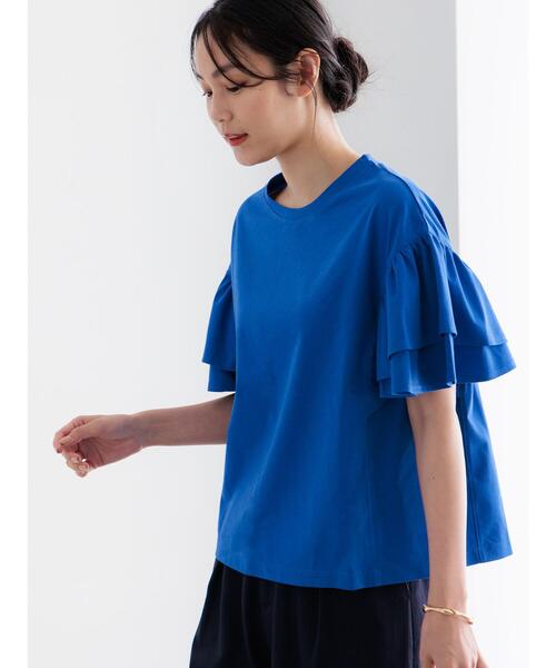 Te chichi(テチチ)の「【接触冷感/遮熱/吸水速乾】フリルスリーブビッグTシャツ(Tシャツ/カットソー・レディース・ブラック/ブルー/オフホワイト/チャコールグレー・F)」の14枚目の写真