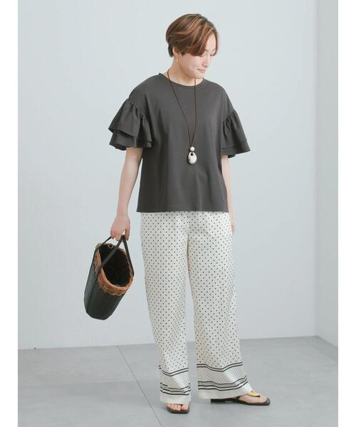 Te chichi(テチチ)の「【接触冷感/遮熱/吸水速乾】フリルスリーブビッグTシャツ(Tシャツ/カットソー・レディース・ブラック/ブルー/オフホワイト/チャコールグレー・F)」の16枚目の写真