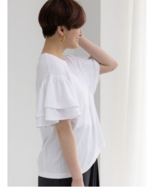 Te chichi(テチチ)の「【接触冷感/遮熱/吸水速乾】フリルスリーブビッグTシャツ(Tシャツ/カットソー・レディース・ブラック/ブルー/オフホワイト/チャコールグレー・F)」の2枚目の写真