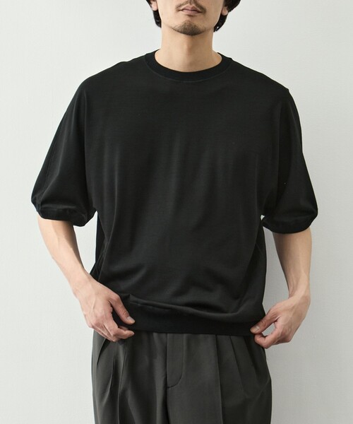 GOOD PEOPLE GOOD STITCHING GOOD PRODUCT（グッドピープルグッドスティッチンググッドプロダクト）の「【GOOD PEOPLE GOOD STITCHING GOOD PRODUCT/グッドピープルグッドスティッチンググッドプロダクト】Knit Crew Neck Half Sleeve Pull Over（Tシャツ/カットソー・メンズ・ブラック/ダークグレー・S/M/L）」の2枚目の写真