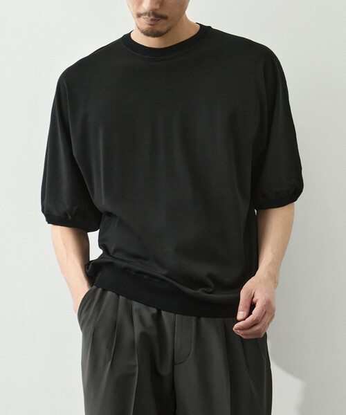 GOOD PEOPLE GOOD STITCHING GOOD PRODUCT（グッドピープルグッドスティッチンググッドプロダクト）の「【GOOD PEOPLE GOOD STITCHING GOOD PRODUCT/グッドピープルグッドスティッチンググッドプロダクト】Knit Crew Neck Half Sleeve Pull Over（Tシャツ/カットソー・メンズ・ブラック/ダークグレー・S/M/L）」の3枚目の写真