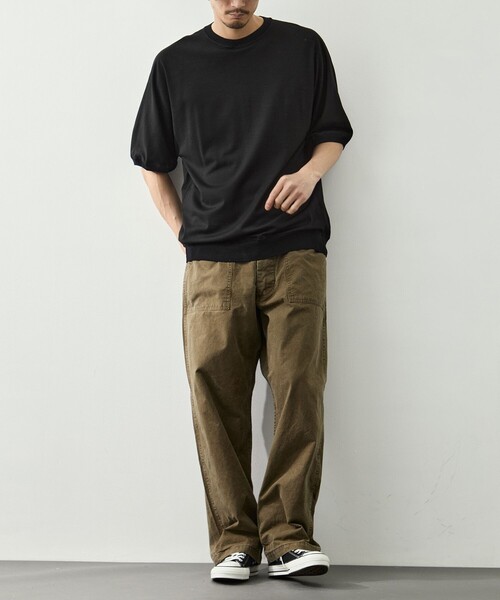 GOOD PEOPLE GOOD STITCHING GOOD PRODUCT（グッドピープルグッドスティッチンググッドプロダクト）の「【GOOD PEOPLE GOOD STITCHING GOOD PRODUCT/グッドピープルグッドスティッチンググッドプロダクト】Knit Crew Neck Half Sleeve Pull Over（Tシャツ/カットソー・メンズ・ブラック/ダークグレー・S/M/L）」の7枚目の写真