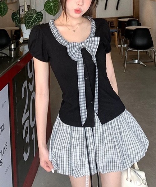 Alvia(アルビア)の「リボン半袖Tシャツ|甘辛ミックス(Tシャツ/カットソー・レディース・グレー/ホワイト/ブラック・M)」の6枚目の写真