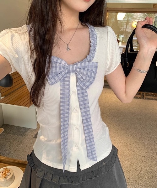 Alvia(アルビア)の「リボン半袖Tシャツ|甘辛ミックス(Tシャツ/カットソー・レディース・グレー/ホワイト/ブラック・M)」の19枚目の写真