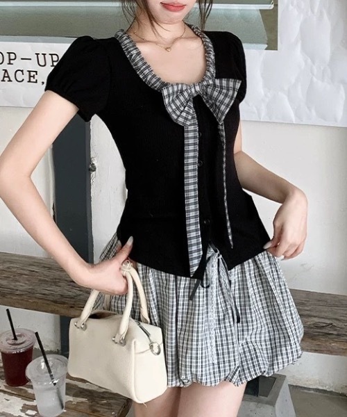 Alvia(アルビア)の「リボン半袖Tシャツ|甘辛ミックス(Tシャツ/カットソー・レディース・グレー/ホワイト/ブラック・M)」の9枚目の写真