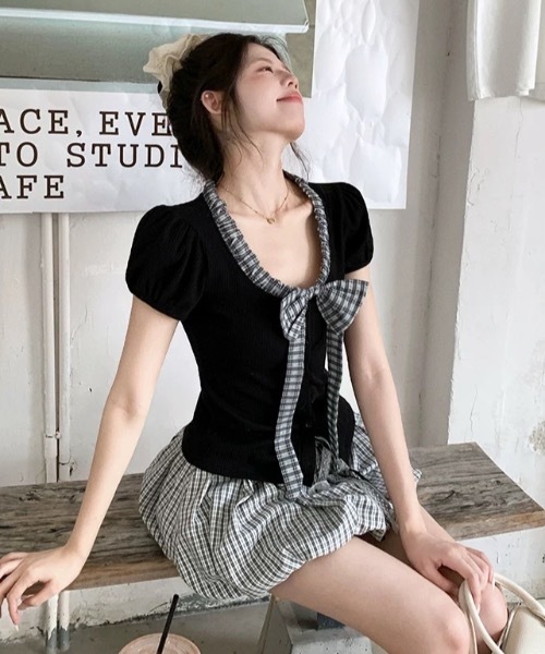Alvia(アルビア)の「リボン半袖Tシャツ|甘辛ミックス(Tシャツ/カットソー・レディース・グレー/ホワイト/ブラック・M)」の10枚目の写真