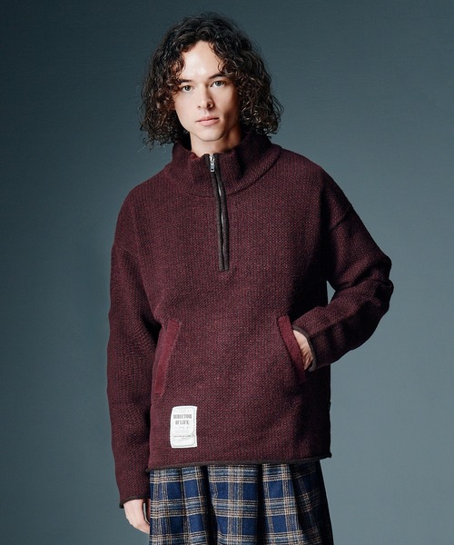 希少 美品 CIVILIZED シワ シボ 変形 ハイネック ダブルジップ High Neck Half Zip Knit / ハイネックハーフジップニット（ニット