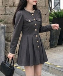 VIBGYOR（ヴィブジョー）の「ゴールドボタンミニ丈ワンピース(CZ)（ワンピース）」