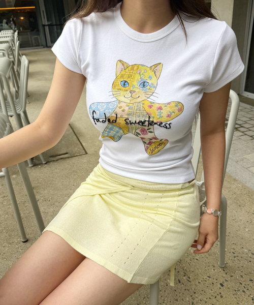 SINOON(シヌーン)の「Patchwork Beads Cat T-Shirt (White)(Tシャツ/カットソー・レディース・ホワイト・FREE)」の5枚目の写真