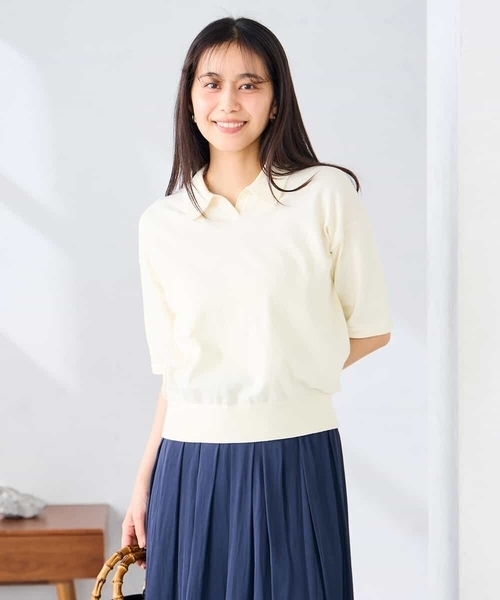 a.v.v(アーヴェヴェ)の「襟付きスキッパーニット(ニット/セーター・レディース・ブラック/アイボリー・39)」の19枚目の写真