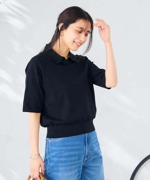 a.v.v(アーヴェヴェ)の「襟付きスキッパーニット(ニット/セーター・レディース・ブラック/アイボリー・39)」の4枚目の写真