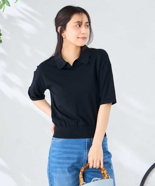 a.v.v(アーヴェヴェ)の「襟付きスキッパーニット(ニット/セーター・レディース・ブラック/アイボリー・39)」の5枚目の写真