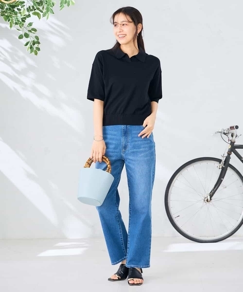 a.v.v(アーヴェヴェ)の「襟付きスキッパーニット(ニット/セーター・レディース・ブラック/アイボリー・39)」の6枚目の写真