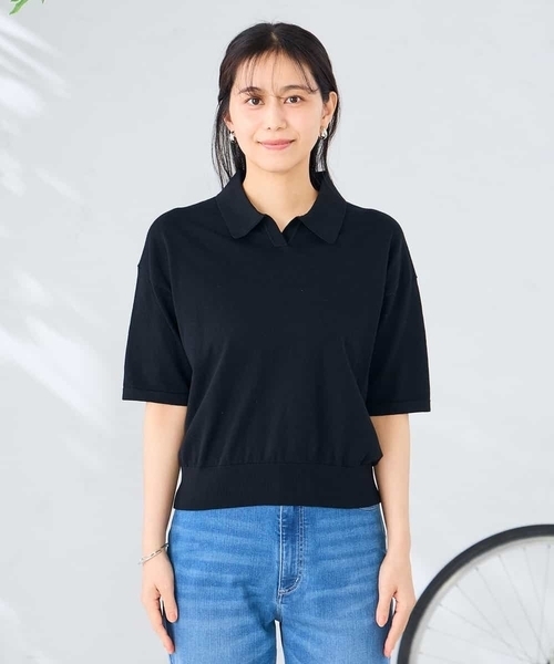 a.v.v(アーヴェヴェ)の「襟付きスキッパーニット(ニット/セーター・レディース・ブラック/アイボリー・39)」の9枚目の写真