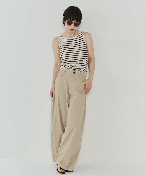 VION（ヴィオン）の「ボーダーニットタンク / Border Knit Tank（タンクトップ・レディース・ブラック/ベージュ・FREE）」の4枚目の写真