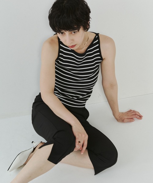 VION（ヴィオン）の「ボーダーニットタンク / Border Knit Tank（タンクトップ・レディース・ブラック/ベージュ・FREE）」の13枚目の写真