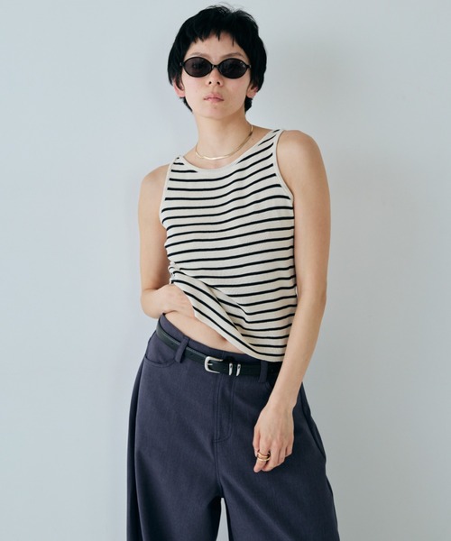 VION（ヴィオン）の「ボーダーニットタンク / Border Knit Tank（タンクトップ・レディース・ブラック/ベージュ・FREE）」の9枚目の写真