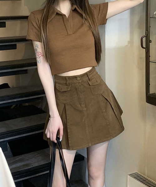 meJane（ミージェーン）の「クロップド丈 スキッパーポロTシャツ（Tシャツ/カットソー・レディース・ピンク/テラコッタ/ブラック/ホワイト・FREE）」の11枚目の写真