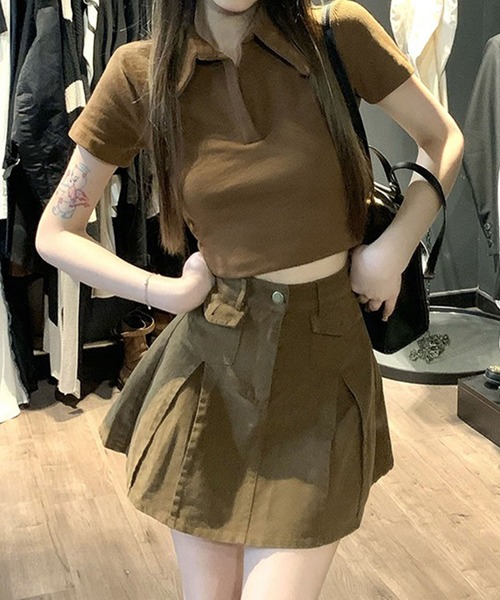 meJane（ミージェーン）の「クロップド丈 スキッパーポロTシャツ（Tシャツ/カットソー・レディース・ピンク/テラコッタ/ブラック/ホワイト・FREE）」の12枚目の写真