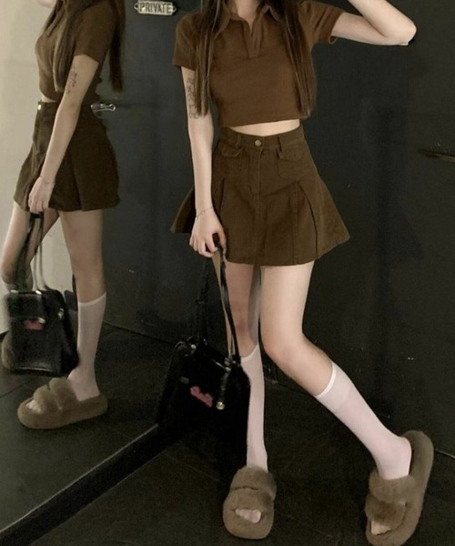 meJane（ミージェーン）の「クロップド丈 スキッパーポロTシャツ（Tシャツ/カットソー・レディース・ピンク/テラコッタ/ブラック/ホワイト・FREE）」の13枚目の写真