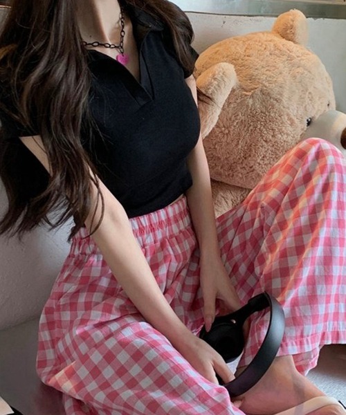 meJane（ミージェーン）の「クロップド丈 スキッパーポロTシャツ（Tシャツ/カットソー・レディース・ピンク/テラコッタ/ブラック/ホワイト・FREE）」の17枚目の写真