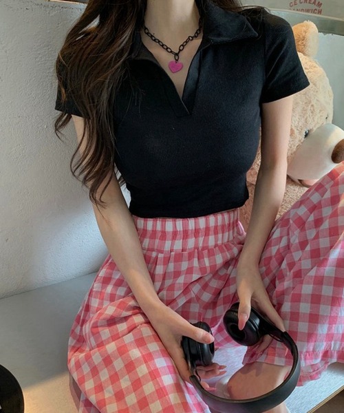 meJane（ミージェーン）の「クロップド丈 スキッパーポロTシャツ（Tシャツ/カットソー・レディース・ピンク/テラコッタ/ブラック/ホワイト・FREE）」の20枚目の写真