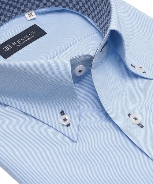 TOKYO SHIRTS（トウキョウシャツ）の「【吸水速乾】 形態安定ノンアイロン ボタンダウン 半袖ビジネスワイシャツ（ビジネスシャツ・メンズ・ブルー・首回り37cm/首回り39cm/首回り43cm/首回り42cm/首回り41cm）」の2枚目の写真