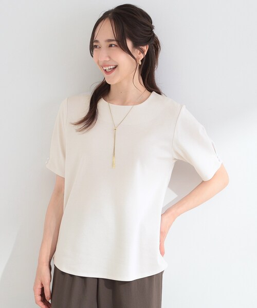 SHOO・LA・RUE（シューラルー）の「【2点セット/洗濯機可/S-LL】お袖パールがアクセント ネックレス付きトップス（Tシャツ/カットソー・レディース・ピンク系その他/ベージュ/ブラック/オフホワイト・04/03/01/02）」の8枚目の写真