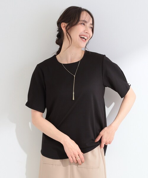 SHOO・LA・RUE（シューラルー）の「【2点セット/洗濯機可/S-LL】お袖パールがアクセント ネックレス付きトップス（Tシャツ/カットソー・レディース・ピンク系その他/ベージュ/ブラック/オフホワイト・04/03/01/02）」の12枚目の写真