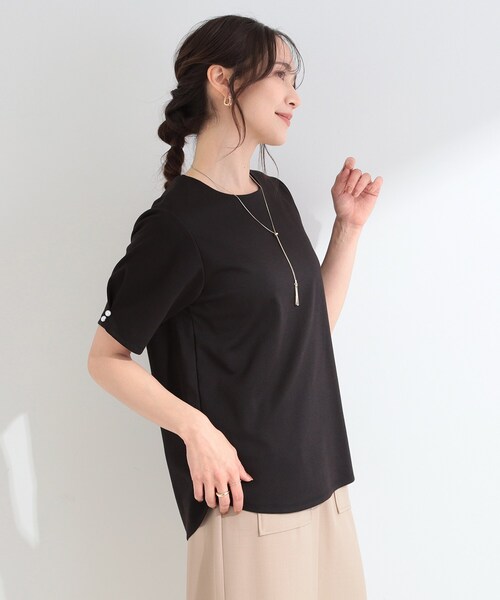 SHOO・LA・RUE（シューラルー）の「【2点セット/洗濯機可/S-LL】お袖パールがアクセント ネックレス付きトップス（Tシャツ/カットソー・レディース・ピンク系その他/ベージュ/ブラック/オフホワイト・04/03/01/02）」の5枚目の写真