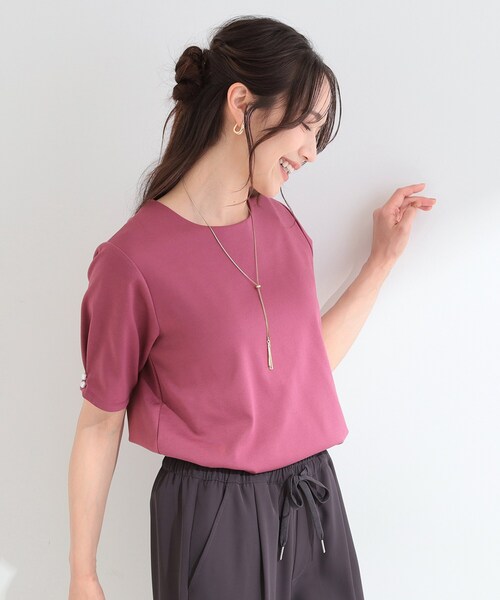 SHOO・LA・RUE（シューラルー）の「【2点セット/洗濯機可/S-LL】お袖パールがアクセント ネックレス付きトップス（Tシャツ/カットソー・レディース・ピンク系その他/ベージュ/ブラック/オフホワイト・04/03/01/02）」の17枚目の写真