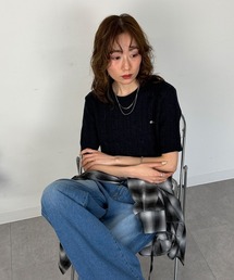 半袖ケーブルニット