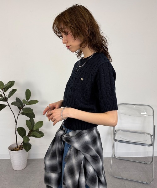 mellomela.(メロメラ)の「半袖ケーブルニット(ニット/セーター・レディース・ピンク/レッド/ミント/イエロー/ネイビー/アイボリー・FREE)」の14枚目の写真
