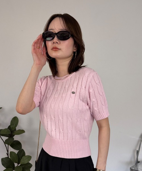 mellomela.(メロメラ)の「半袖ケーブルニット(ニット/セーター・レディース・ピンク/レッド/ミント/イエロー/ネイビー/アイボリー・FREE)」の19枚目の写真