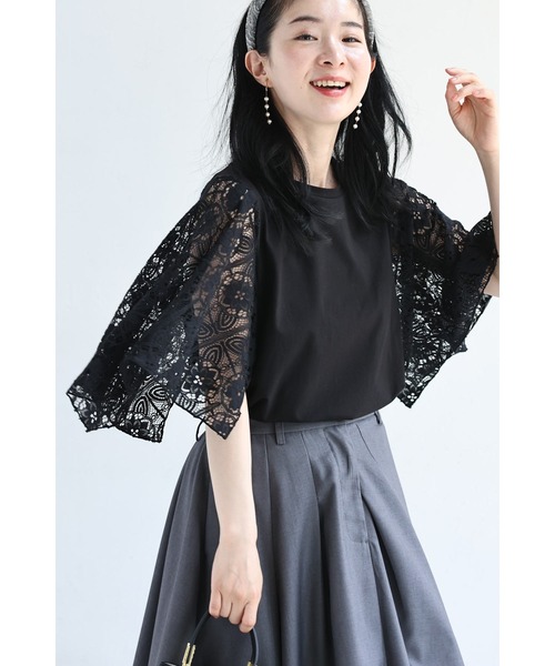 cawaii(カワイイ)の「肘まで隠れる 涼やかレースTシャツ(Tシャツ/カットソー・レディース・ブラック/ホワイト・S~M/L~LL)」の14枚目の写真