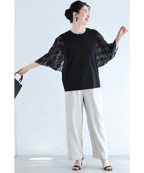 cawaii(カワイイ)の「肘まで隠れる 涼やかレースTシャツ(Tシャツ/カットソー・レディース・ブラック/ホワイト・S~M/L~LL)」の16枚目の写真