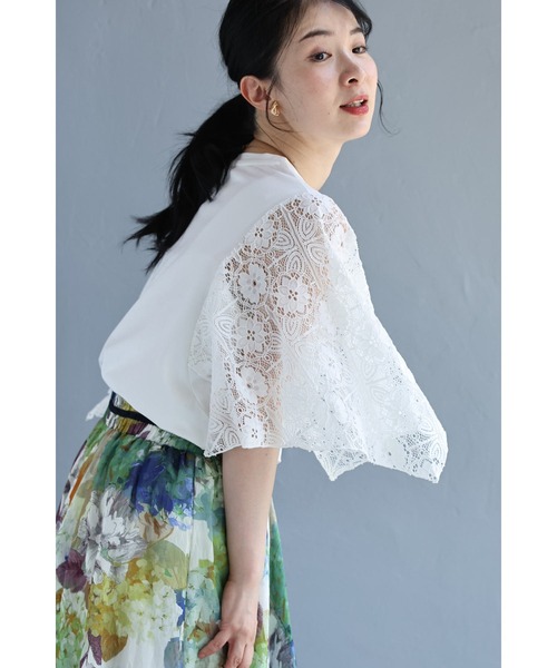 cawaii(カワイイ)の「肘まで隠れる 涼やかレースTシャツ(Tシャツ/カットソー・レディース・ブラック/ホワイト・S~M/L~LL)」の18枚目の写真