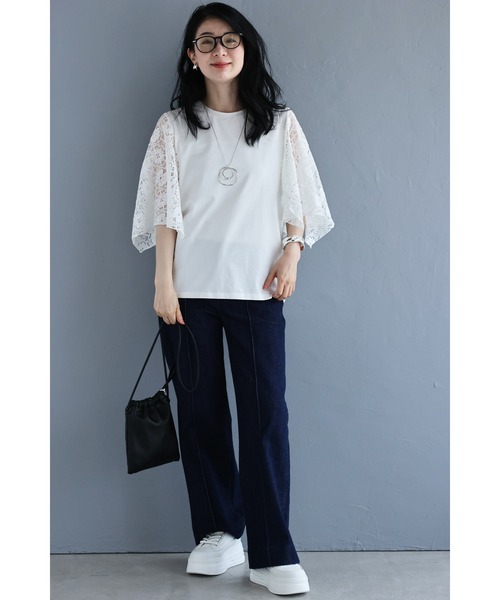 cawaii(カワイイ)の「肘まで隠れる 涼やかレースTシャツ(Tシャツ/カットソー・レディース・ブラック/ホワイト・S~M/L~LL)」の20枚目の写真