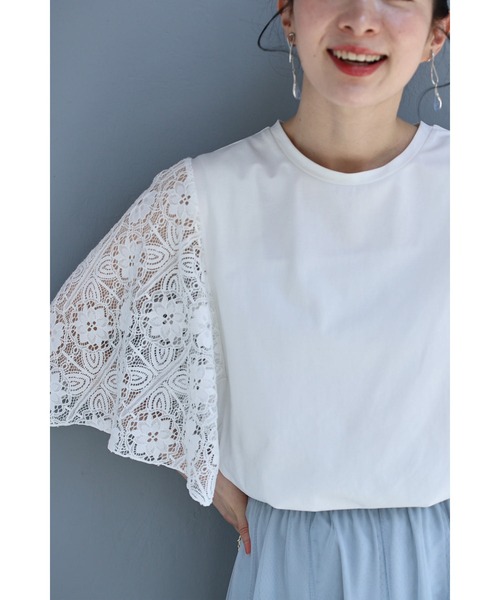 cawaii(カワイイ)の「肘まで隠れる 涼やかレースTシャツ(Tシャツ/カットソー・レディース・ブラック/ホワイト・S~M/L~LL)」の4枚目の写真