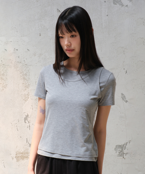 DIVEIN WOMEN(ダイブイン ウーマン)の「DOUBLE LAYERED T-SHIRTS (MELANGE GRAY)(Tシャツ/カットソー・レディース・その他・1/2)」の1枚目の写真
