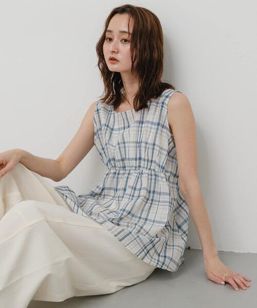 SENSE OF PLACE by URBAN RESEARCH(センスオブプレイスバイアーバンリサーチ)の「ウエストギャザーチェックペプラムブラウス(シャツ/ブラウス・レディース・ブラック系その他/ベージュ系その他/ホワイト系その他・ONE)」の8枚目の写真