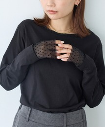 フロッキードットチュール切替プルオーバー|一枚で重ね着風/シアー/レイヤード