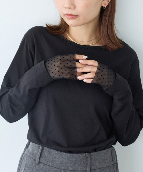 セール】フロッキードットチュール切替プルオーバー｜一枚で重ね着風