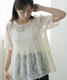 花柄シアーフリンジプルオーバー