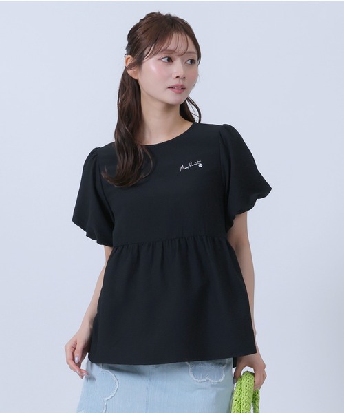 新作新品 MARY QUANT マリークヮント 半袖 ペプラムチュニック黒M シアサッカーペプラム ブラウス（シャツ/ブラウス）｜MARY QUANT