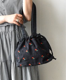 刺繍デニム巾着バッグ