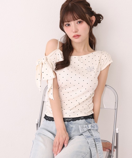 one after another NICE CLAUP(ワンアフターアナザーナイスクラップ)の「ワンショルリボンロゴトップス(Tシャツ/カットソー・レディース・ブラック/ピンク/ホワイト系その他・FREE)」の18枚目の写真